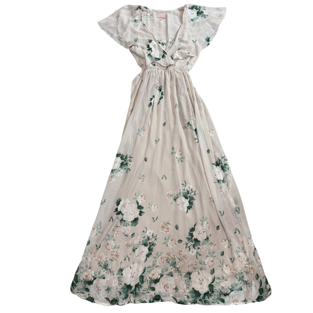 Show Me Your Mumu Boho Floral Maxi Dress Flutter Sleeve M Cottagecore F